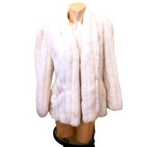 CRAFTED WITH PRIDE WOMENS LONG SLEEVE FAUX FUR WHITE VINTAGE COAT SIZE MEDIUM